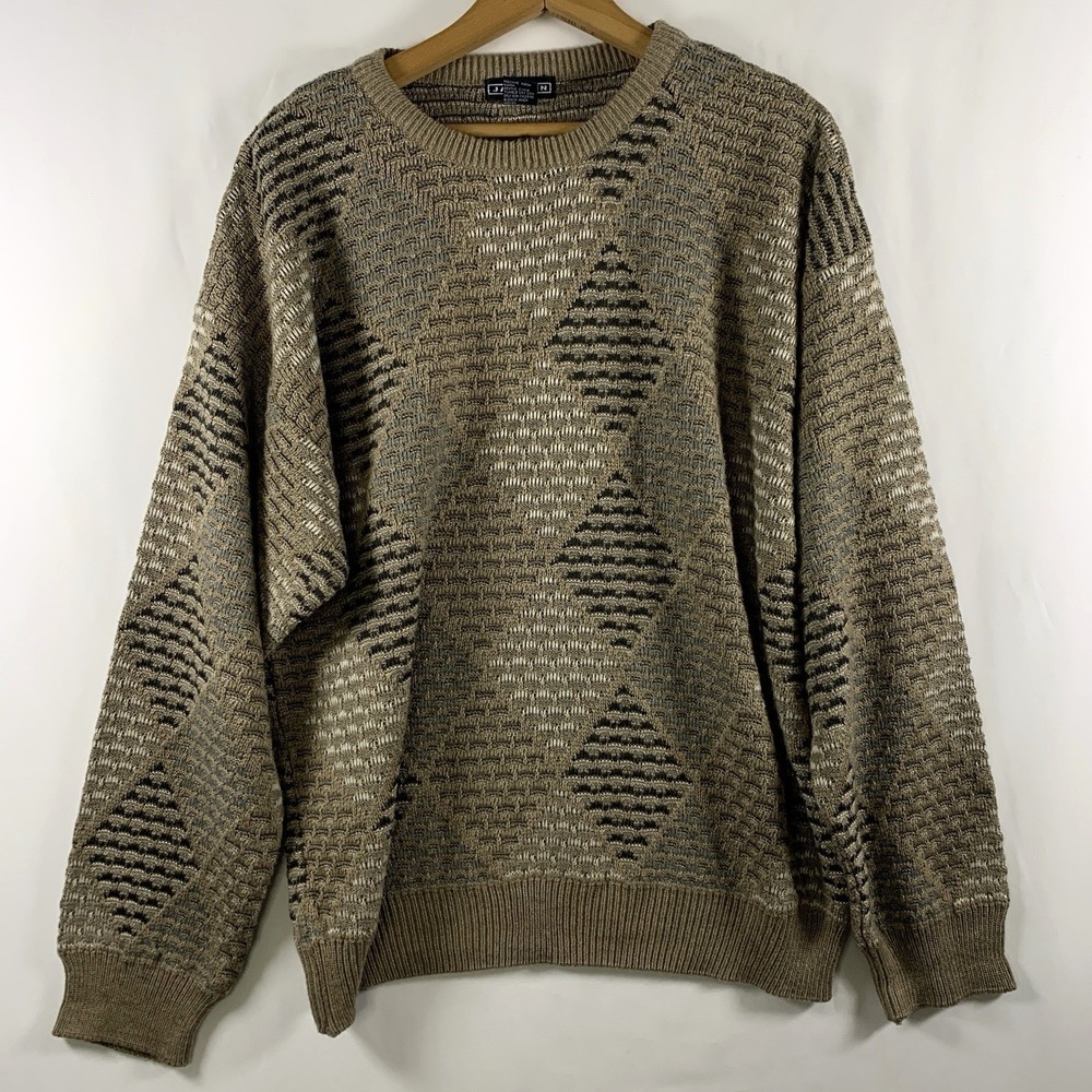 VTG 90s Jantzen Men Grandpa Crewneck Sweater XL  Grunge Indie Academia Geometric